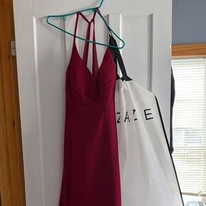 Azazie Deep Red Backless Dress